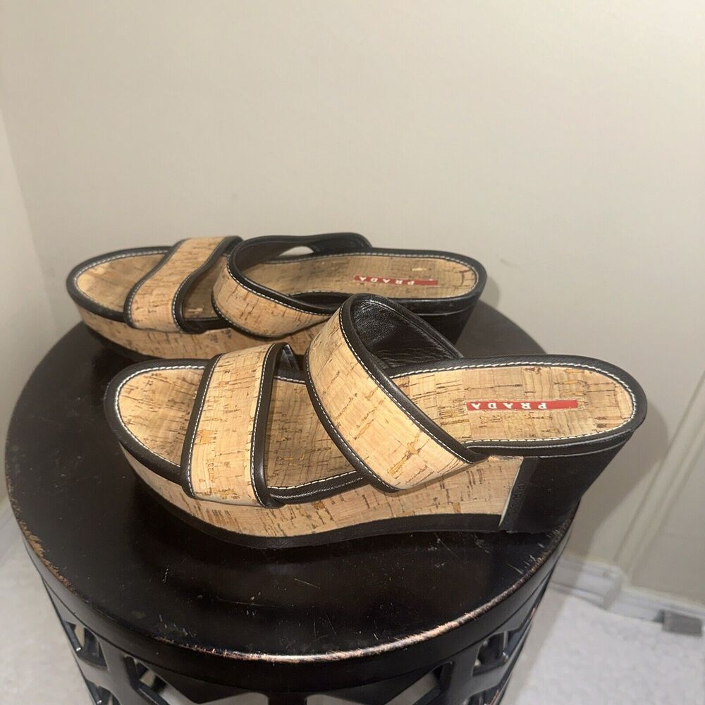 Authentic Women's Prada Logo Platform Slide Wedge Sandals Shoes Size 40EU/9.5 US - Picture 5 of 11